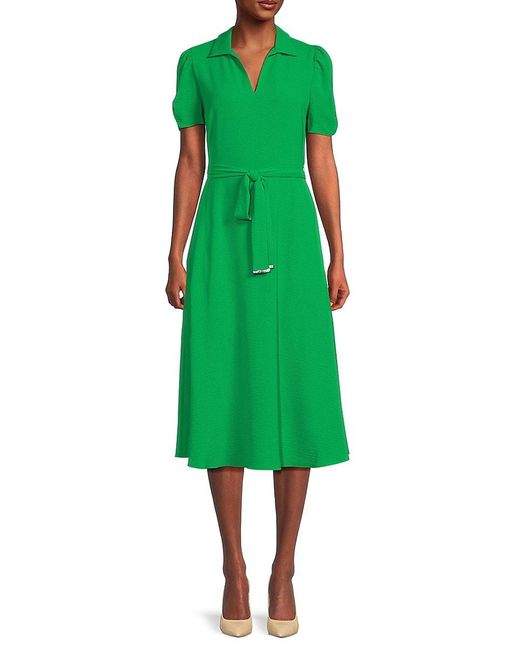 St. John Pink Dkny Ruched Sleeve Belted Midi Dress