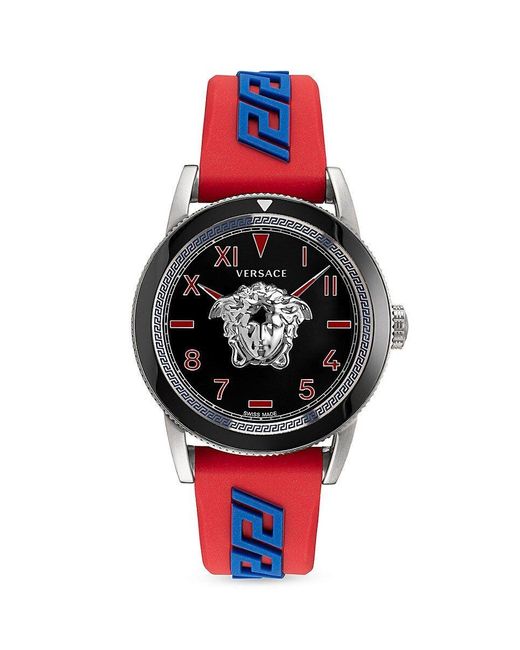Versace Red V-palazzo 43mm Stainless Steel & Silicone Strap Watch for men