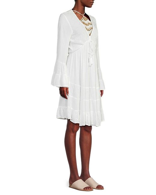 La Moda Clothing White V-Neck Cover-Up Midi-Dress