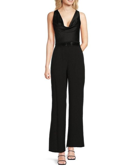 Eliza J Sequin Belted Cowlneck Jumpsuit in Black Lyst UK