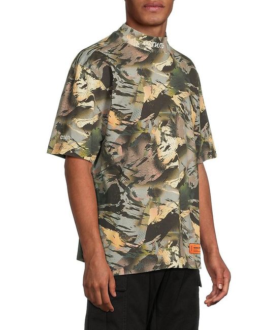 Heron Preston Green Abstract Print Cotton T-Shirt for men
