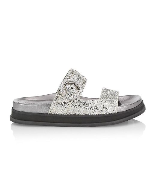 Jimmy Choo Leather Marga Crystal-embellished Glitter Slides in Silver (Metallic) | Lyst
