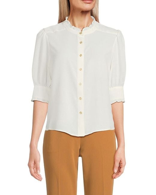 Tommy Hilfiger White Ruffle Band Collar Shirt
