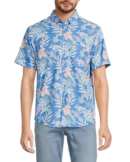 Vintage Summer Blue Tropical Print Shirt for men