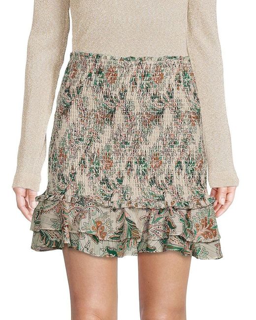 Veronica Beard Melodie Smocked Mini Skirt in Natural | Lyst