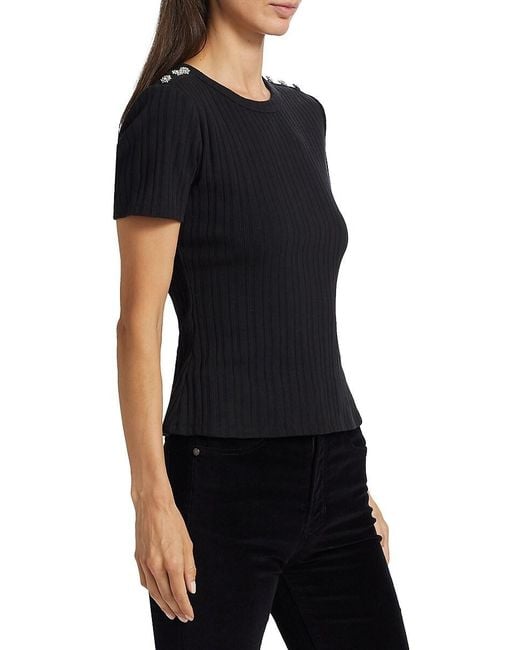 Veronica Beard White Draya Embellished Knit Crop T-Shirt