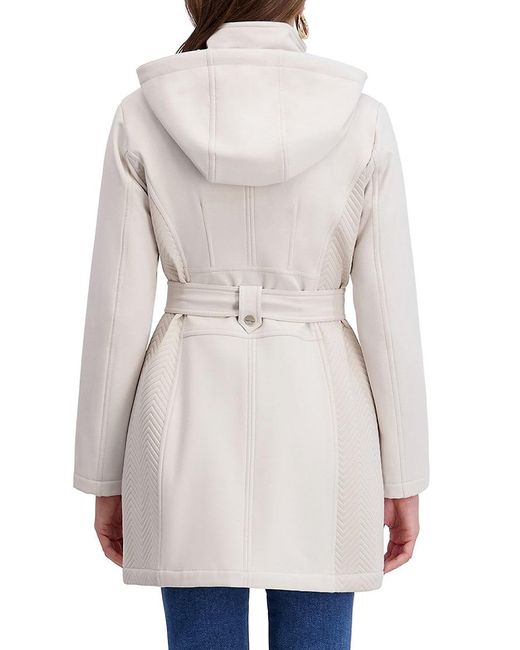 Kensie White Hood Belted Softshell Jacket