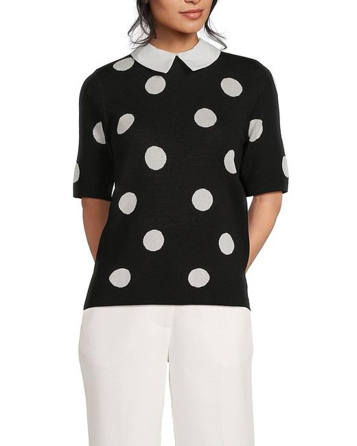 Tahari Black Polka Dot Top
