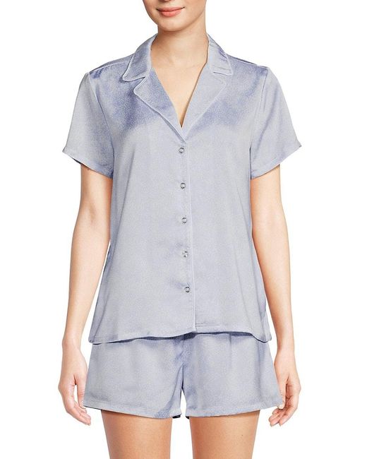 Splendid Blue 2-Piece Satin Top & Shorts Pajama Set