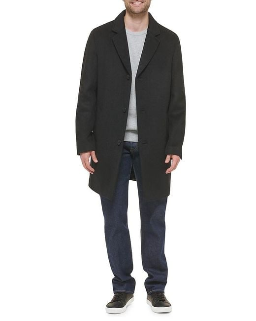 Cole Haan Black Wool-blend Notch Collar Coat for men