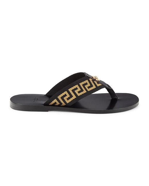 Versace Greca Leather Thong Sandals in Black | Lyst