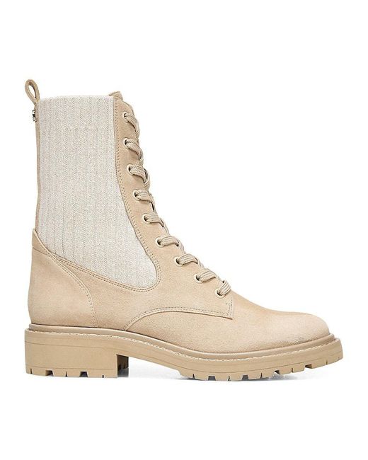 Sam Edelman Lydell Lugsole Suede & Knit Combat Boots in Natural Lyst