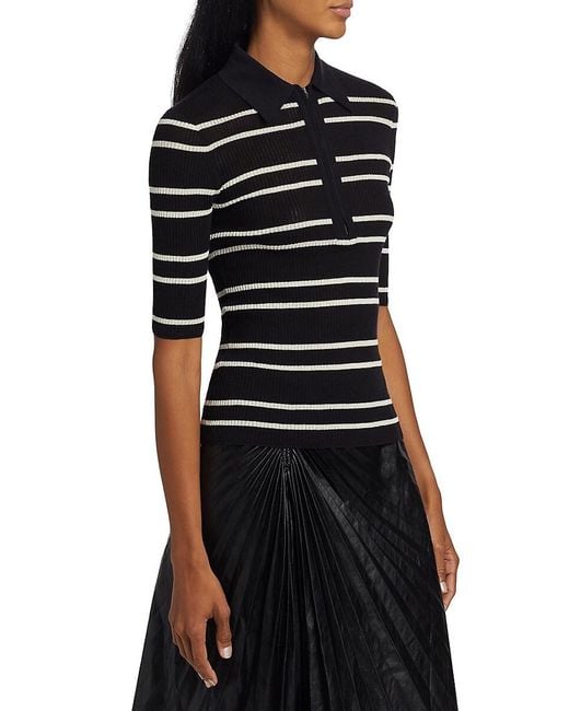 A.L.C. Black A. L.C. Cooper Striped Cotton-Blend Knit Polo Shirt