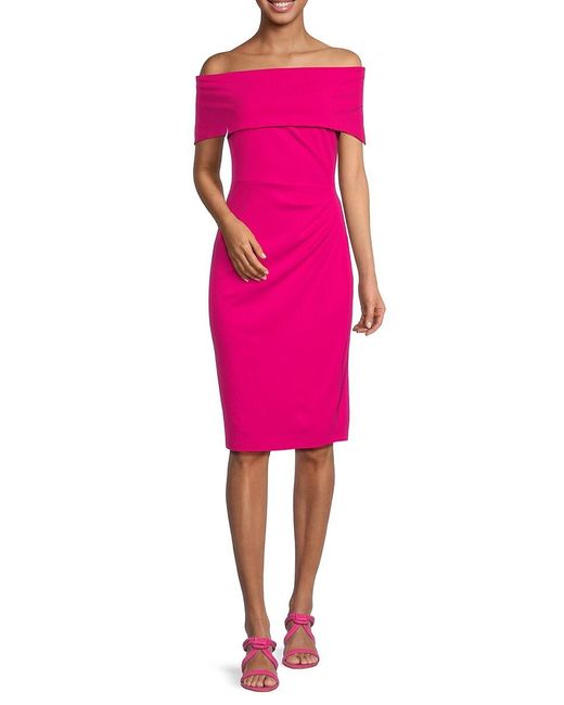 Marina Pink Off Shoulder Midi Sheath Dress