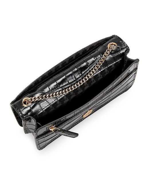 Karl Lagerfeld Black Embossed Croc Leather Wallet On Chain