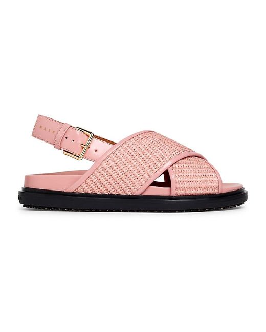 Marni Raffia Criss-Cross Sandals in Pink | Lyst UK