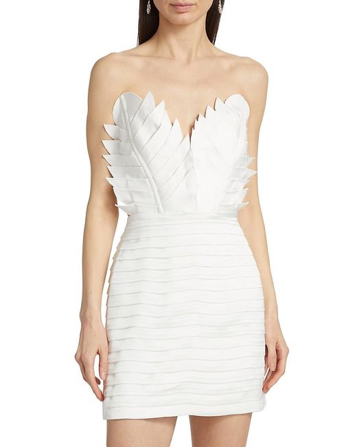 Ramy Brook White Letha Layered Leaf Minidress