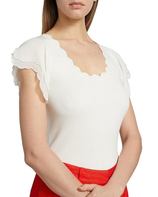 Tahari Red The Brittany Scalloped Sweater