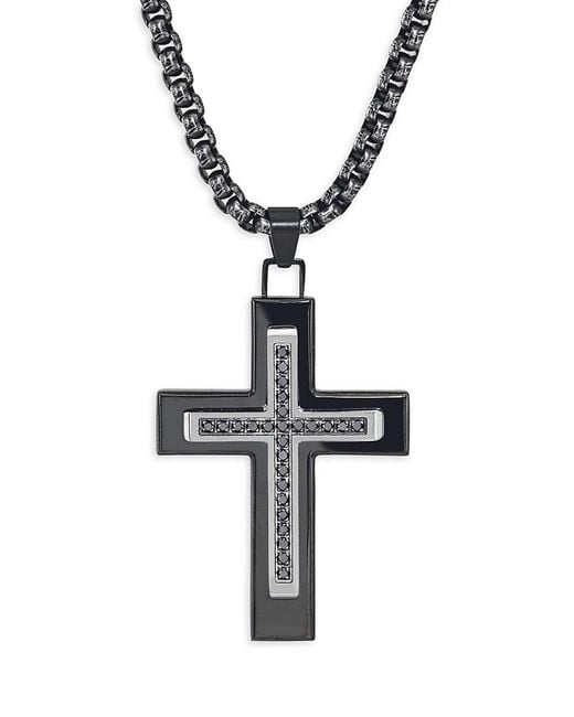Esquire Ip Black Stainless Steel & 0.25 Tcw Black Diamond Cross Pendant Necklace for men