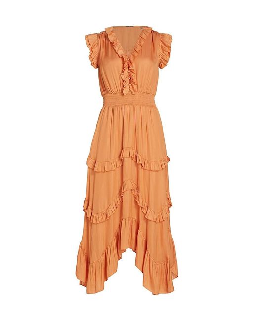 Tahari Orange The Layla Ruffle Maxi Dress