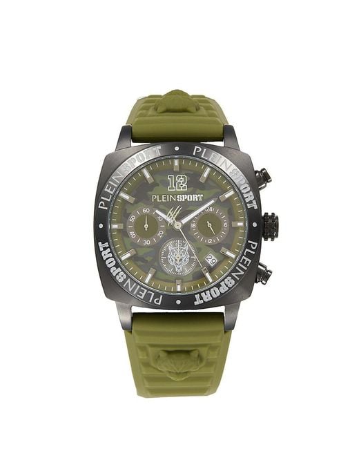 Philipp Plein Green Wildcat Ip Stainless Steel Case, Silicone Strap Chronograph Watch/40Mm for men