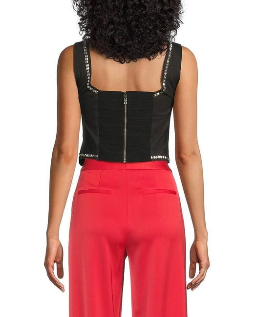 Alice + Olivia Red Breslin Embellished Graphic Cotton Knit Cropped Tank Top