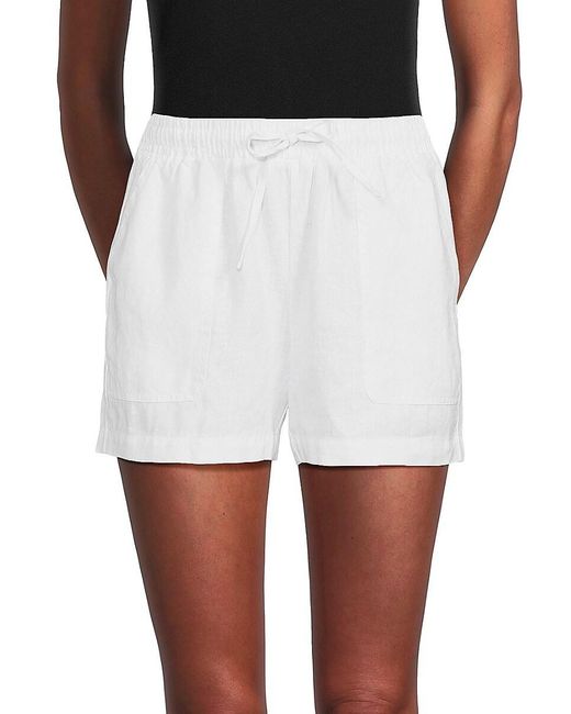 Saks Fifth Avenue White Drawstring 100% Linen Shorts
