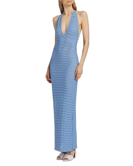 Ronny Kobo Blue Yael Wave Knit Maxi Dress