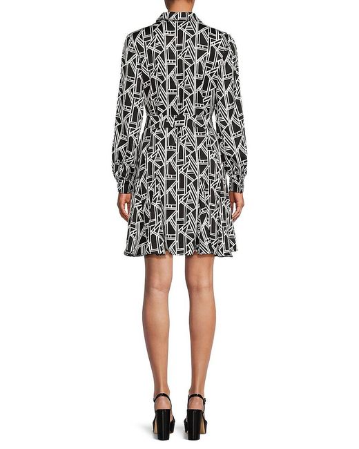 Karl Lagerfeld Black Geometric Print Belted Mini Dress