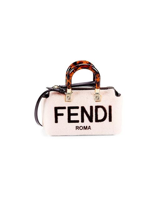 Fendi Logo Shearling Top Handle Bag in White | Lyst