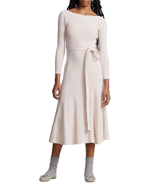 Polo Ralph Lauren Boat Neck Long Sleeve Midi-dress in Natural | Lyst Canada