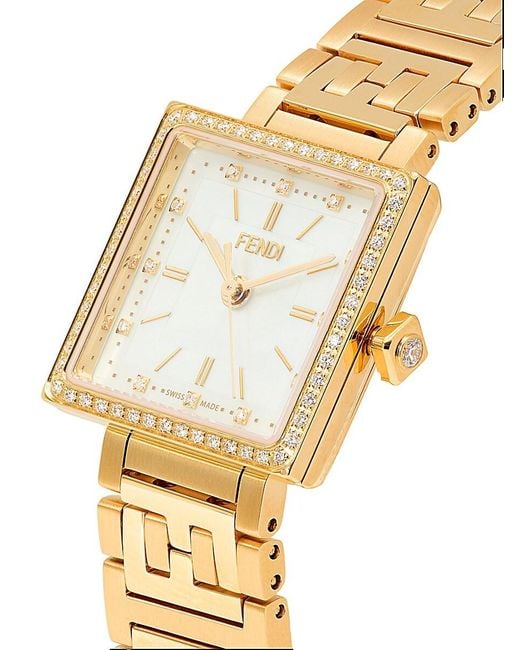 Fendi Metallic Forever Square 23mm Ip Goldtone Stainless Steel & 0.31 Tcw Diamond Bracelet Watch