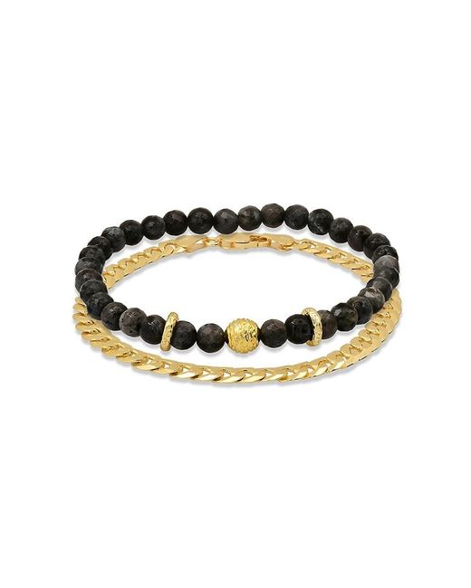 Anthony Jacobs Black 2-Piece 14K Goldplated & Agate Beaded Stretch Bracelet Set for men