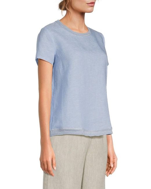 Saks Fifth Avenue Blue 100% Linen T-Shirt