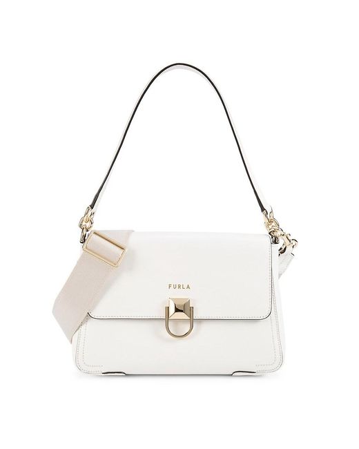 Furla White Logo Leather Top Handle Bag