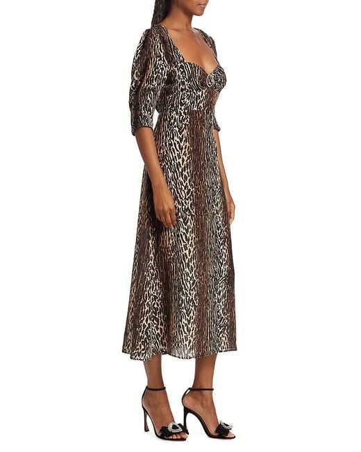 Rixo Brown Karen Animal Print Midi Dress