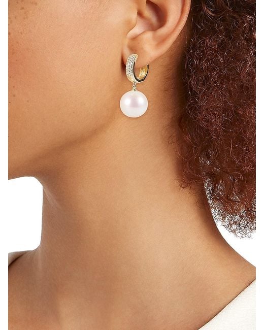 Effy White 14K, Freshwater Pearl & 0.37 Tcw Diamond Drop Earrings