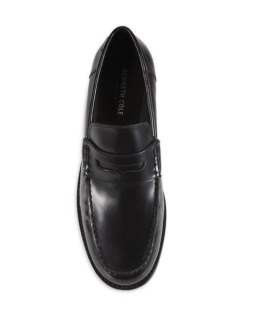 Kenneth Cole Black Moc Toe Leather Penny Loafers for men