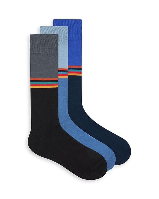 Paul Smith Blue Jared 3-pack Striped Crew Socks for men