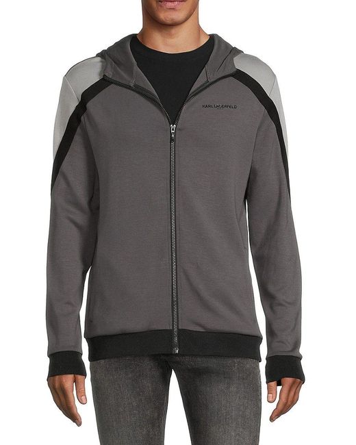 Karl Lagerfeld Coolorblock Hooded Track Jacket in Gray for Men Lyst