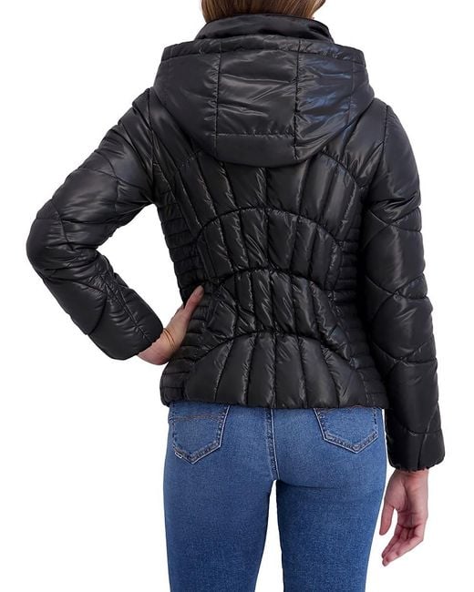 Kensie Blue Cire Quilted Hood Puffer Jacket