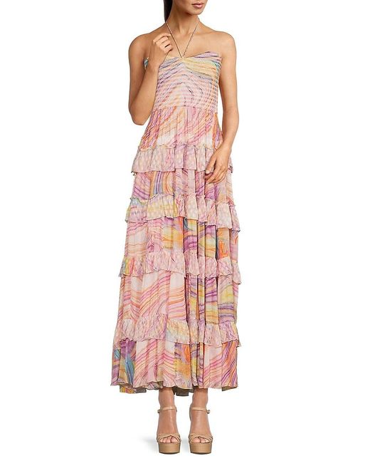 Rococo Sand Pink 'Eira Pattern Tiered Maxi Dress