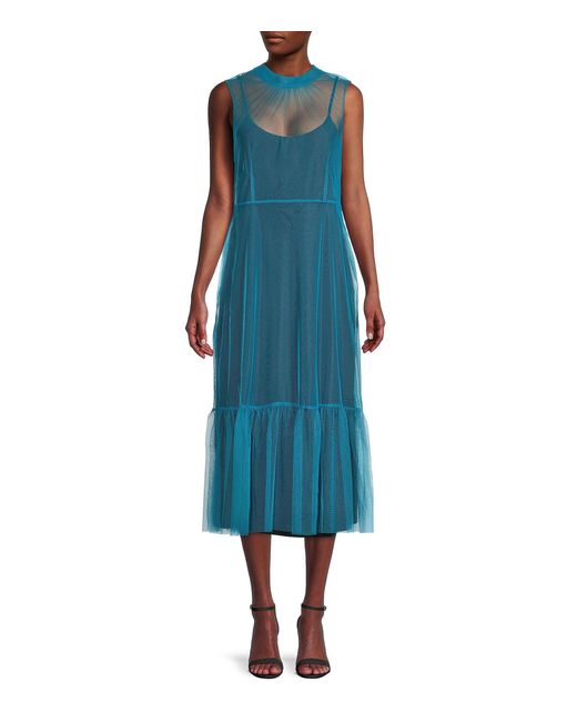 DKNY Tulle Overlay Maxi Dress in Blue Lyst