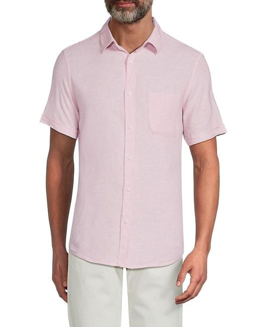 Saks Fifth Avenue Multicolor Linen Blend Short Sleeve Button Down Shirt for men