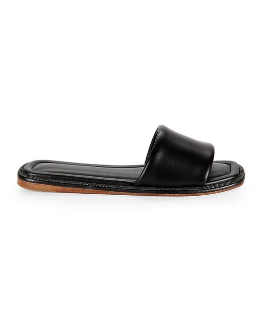 Brunello Cucinelli Black Leather Flat Sandals
