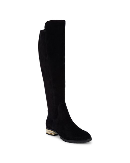 Karl Lagerfeld Suede Sutton Tall Boot With Pearls in Black - Save 13% ...