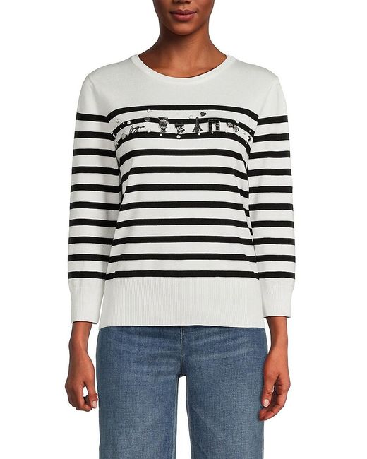 Karl Lagerfeld White Striped Embellished Sweatshirt