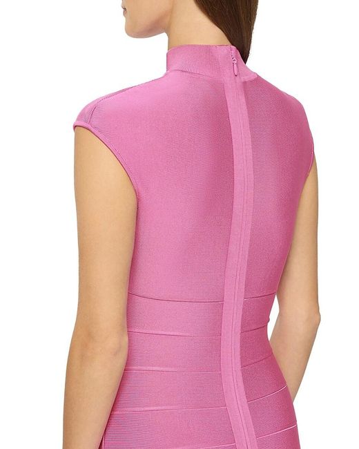 Hervé Léger Pink Cap Sleeve Bodycon Maxi Dress
