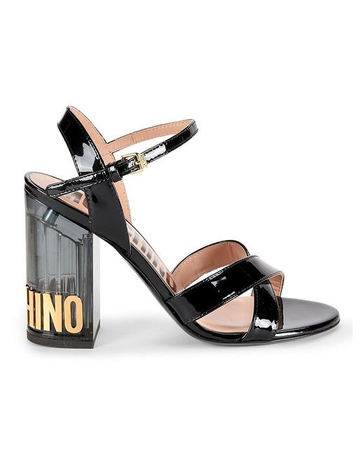 Moschino Metallic Block Heel Patent Leather Sandals