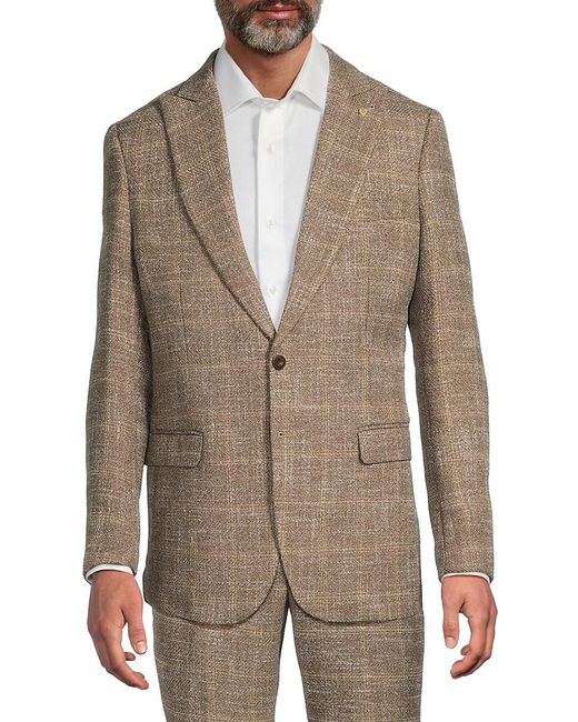 Tahari Brown Slim Fit Crosshatch Windowpane Sportcoat for men